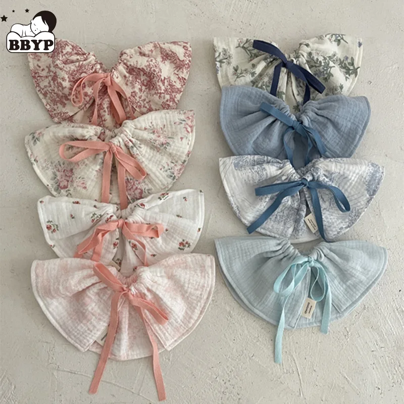 4Pcs Cotton Gauze Baby Bibs Toddlers Newborns Printing Ruffle Feeding Burp Cloths Apron Baby Saliva Towel Drool Bib