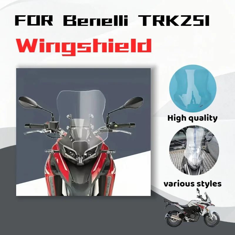 

For Benelli TRK251, modified windshield with heightened and widened imported glass for chest protection.