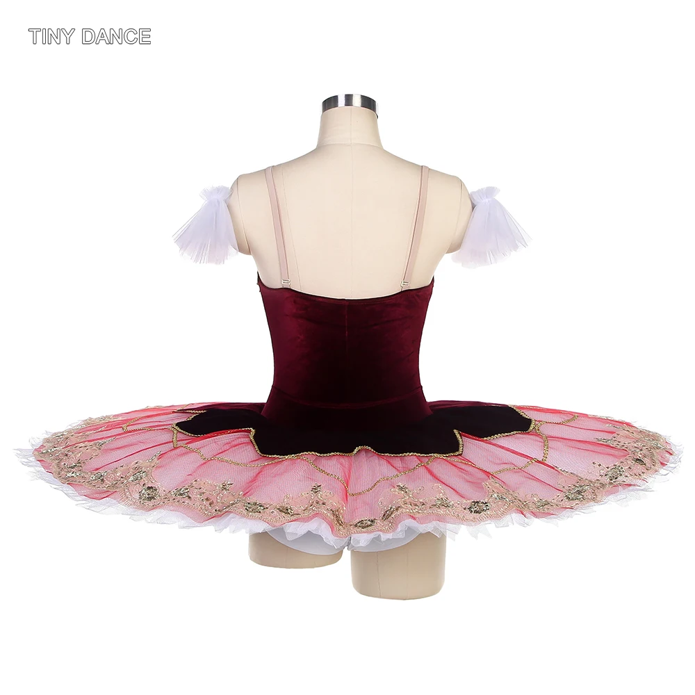 Tutú de baile de Ballet profesional para niña, traje de baile de terciopelo burdeos, faldas plisadas de tul para panqueques, ropa de baile de rendimiento para adultos