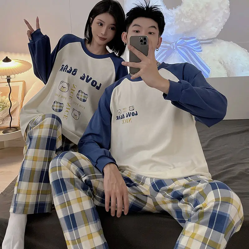 Couple Pajamas Sets Women Autumn Long Sleeve Soft and Comfortable Pyjamas Home Clothing Male Cartoon Printing Loose Sleepwear