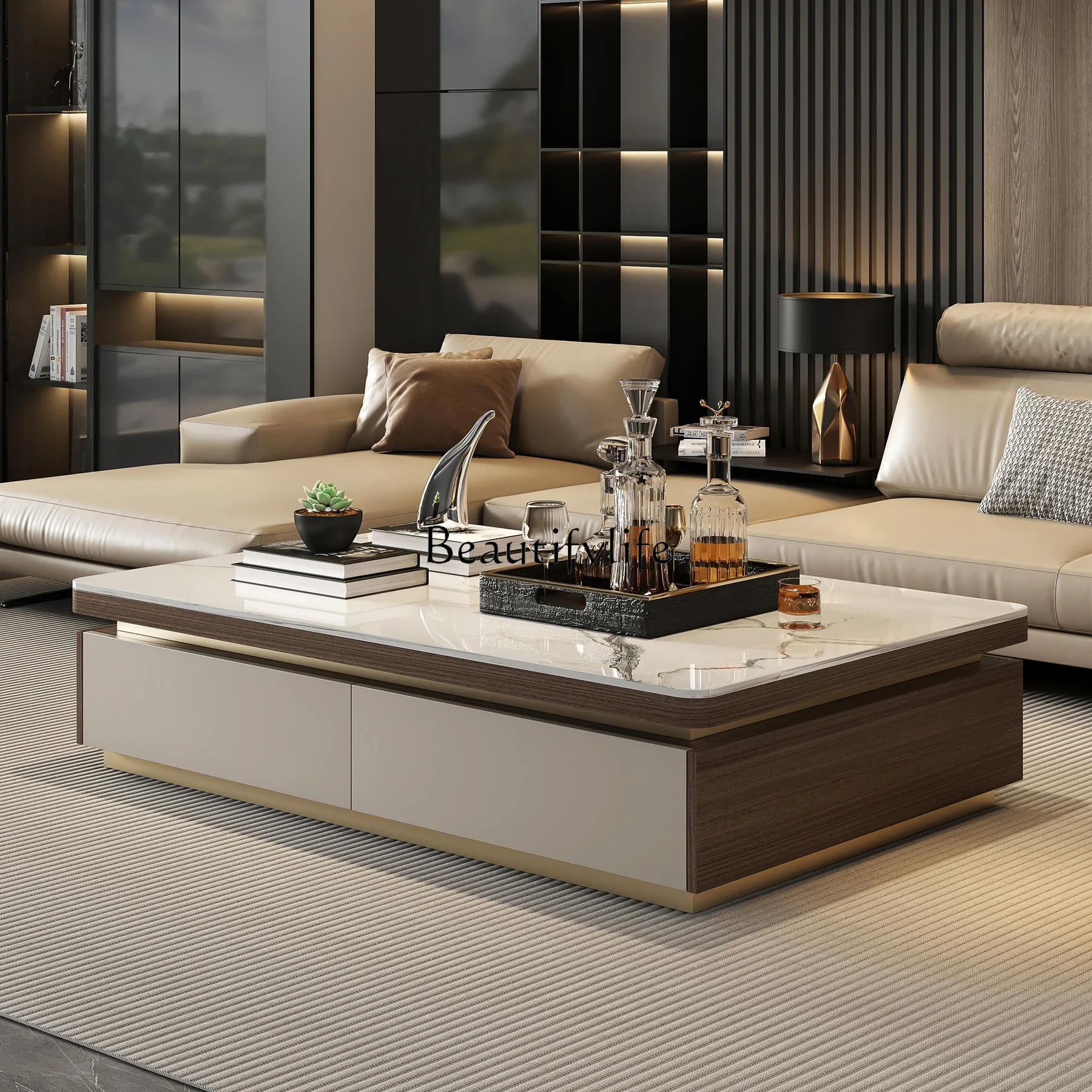 

01Light luxury rock slab coffee table advanced sense modern simple tea table new high-end customization