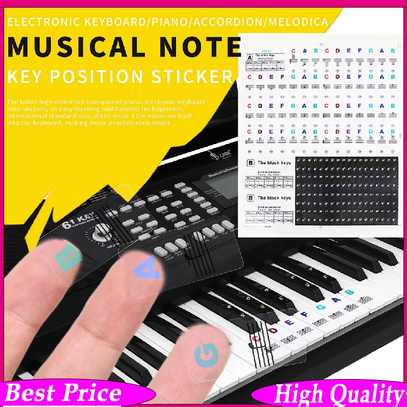 IRIN Piano Keyboard Stickers Colorful Removable Note Labels for 88/61/54/49/37 Key Keyboards Beginner Learning Aid Parts