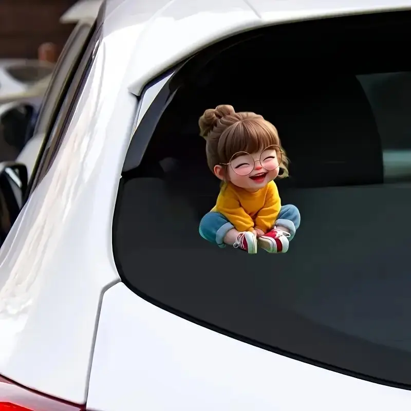 Smiling Girl Car Stickers, Cute Personality Waterproof Vinyl Decals for Car Body Scratch Cover, Electric Motorcycle Decor