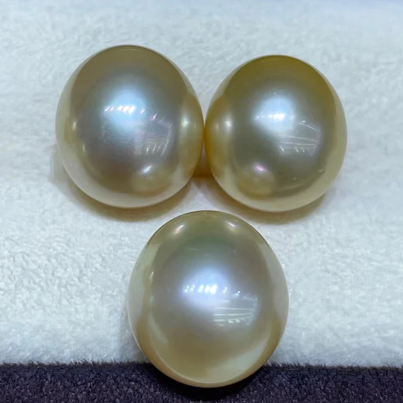 12-13mm Golden Real South Sea Pearl Beads for Making Earrings and Pendant Jewelry Set AAAA Oval Shape High Luster Loose Pearls