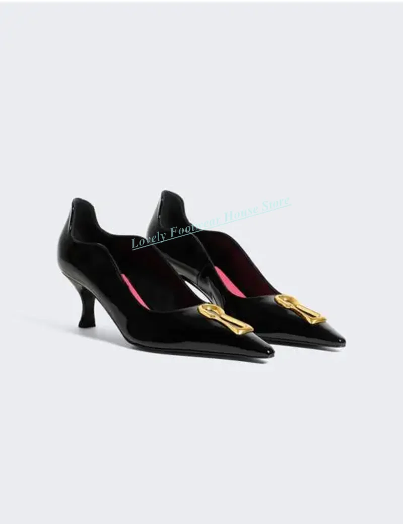 Woman Strange Gold High Heel Pump Shoes Fashion Gold Keyhole Pointed Toe Female Slip On Party Wedding Black Pump Shoes