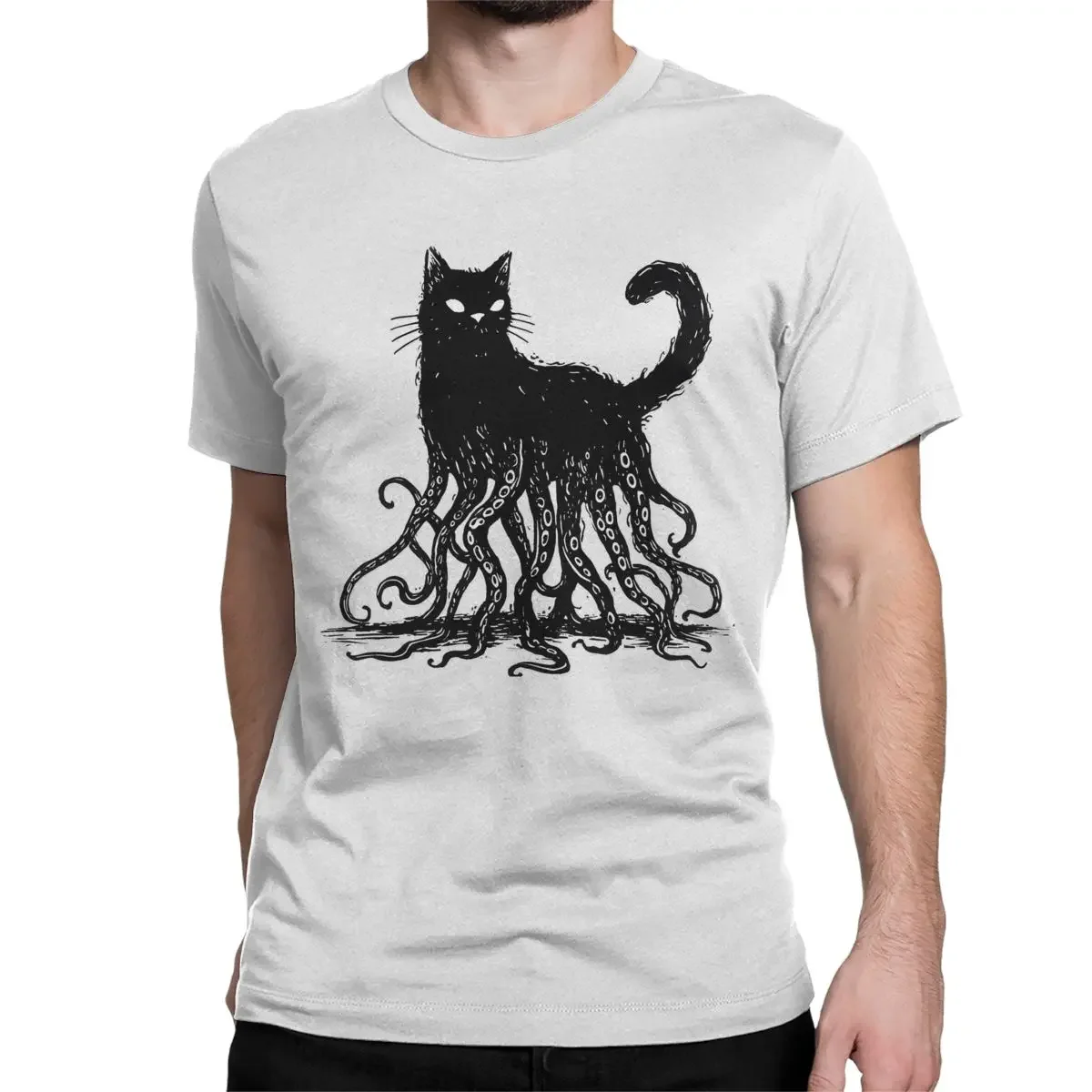 Men Women's T-Shirts The Feline That Lurks In The Shadows Cthulhu Cotton Tee Shirt Short Sleeve Cathulhu T Shirt Round Collar