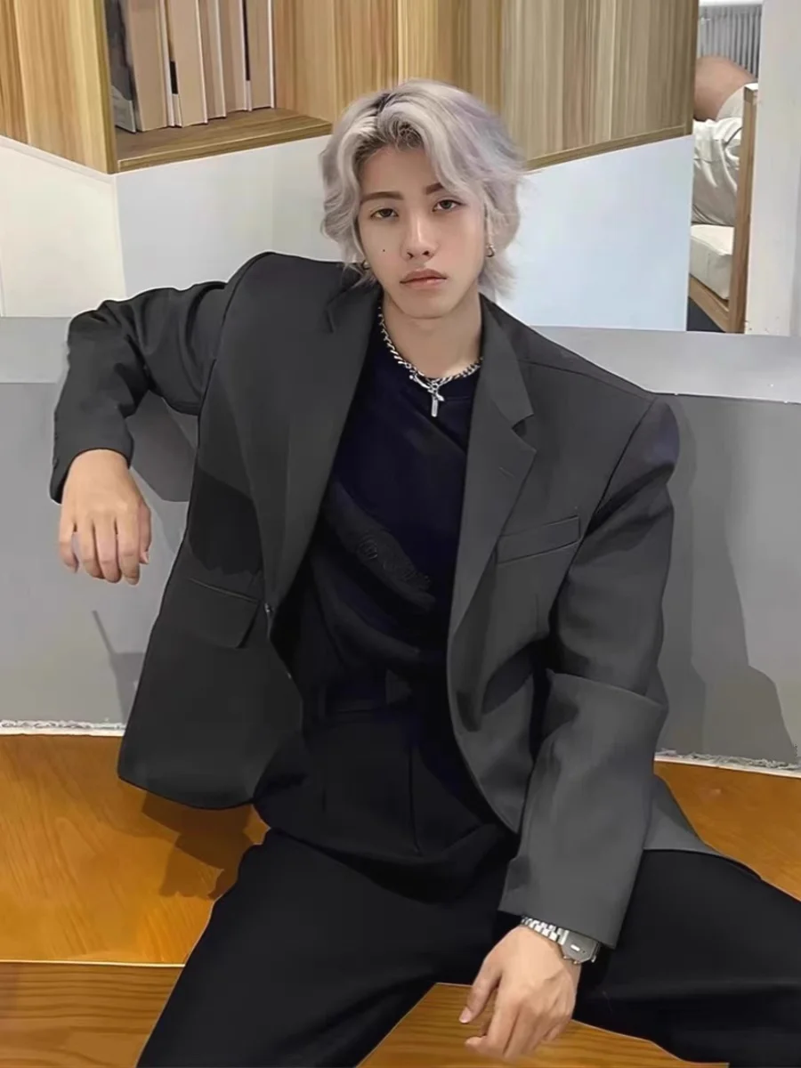 

Deep ey oulder Padded Men's Casual Suit Faionable Slim Fit Workwear Jaet High-End Sensation Formal Leisure Small West...