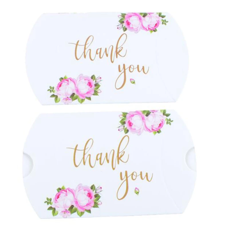 50/100PCS Kraft Paper Pillow Shape Tank you Candy Box Gift Box Baby Shower Wedding Favors for Guests Party Supplies Accessories