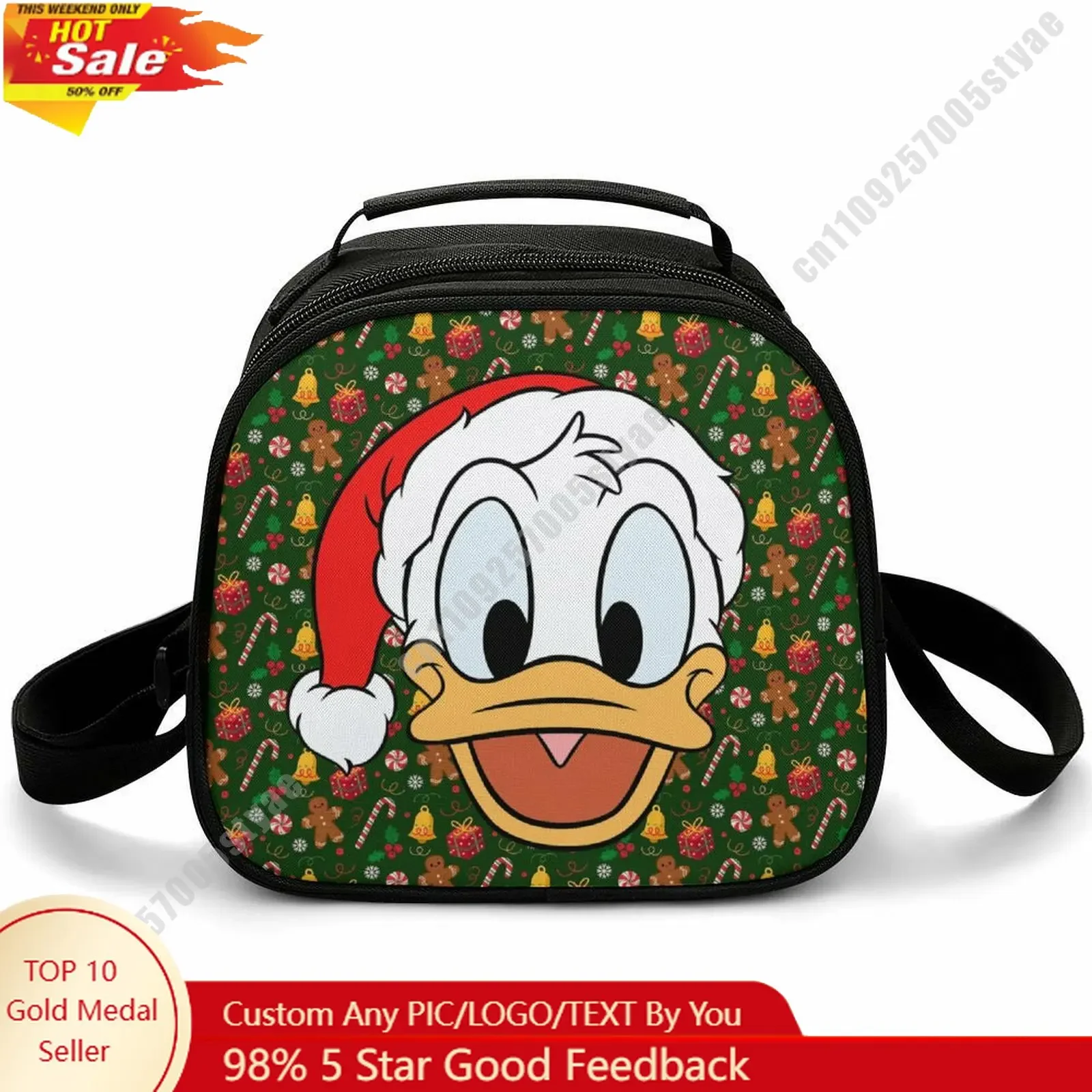 

Donald Duck Lunch Bag Disney Animal Patterns Bento Bag Customizable Name Photo Logo Lunchbox Essential Picnic Bag Cosplay