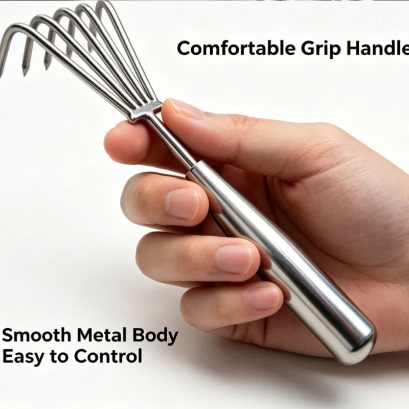 Stainless Steel Small Rake Soil Loosening Tool Welded Handle Garden Multi-Claw Beach Clamming Flower Weeding Durable Gear