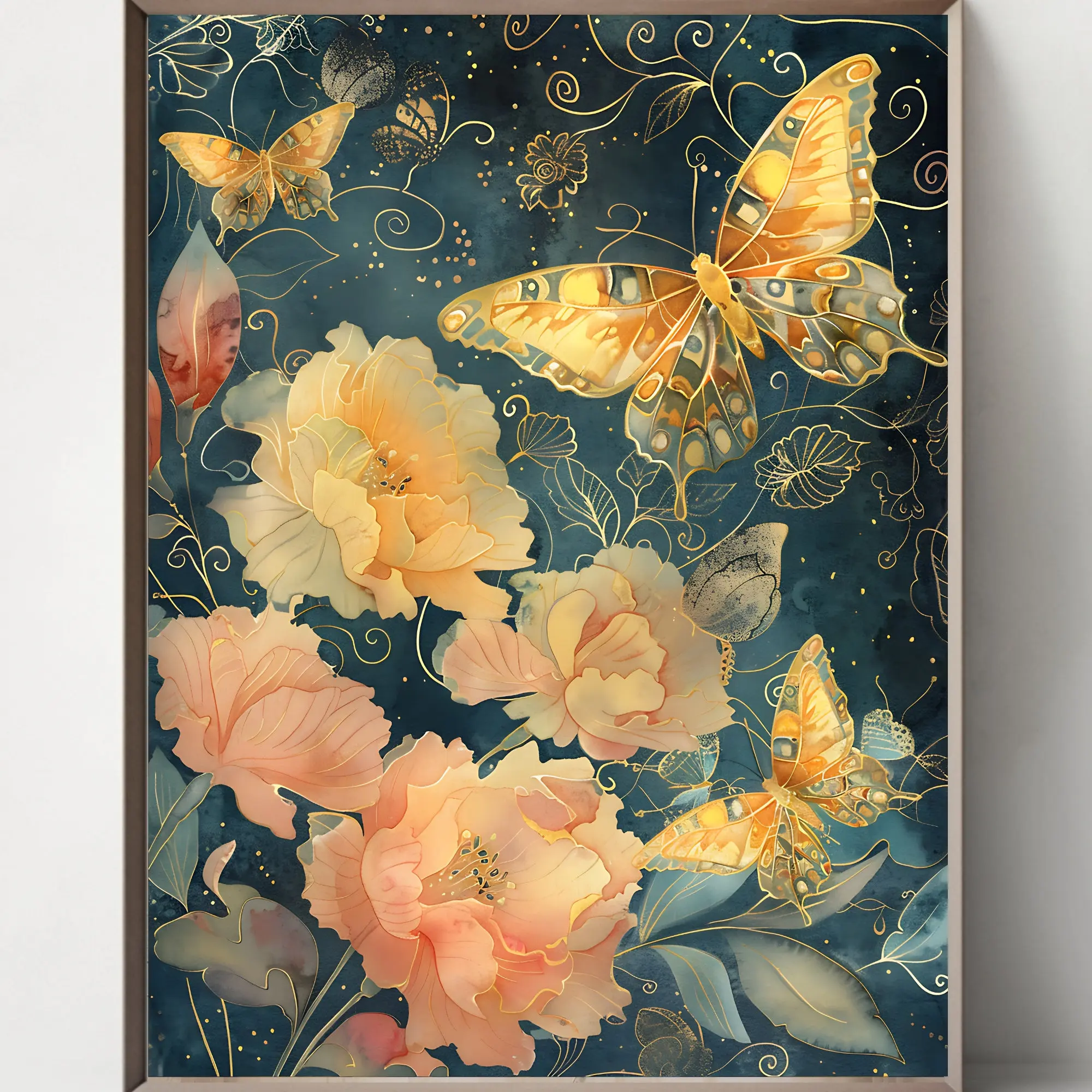 Butterfly Bee Dragonfly On Sunflower Blue Crematis Flower Poster Print Wall Art Pictures Canvas Painting Room Home Decor Gift