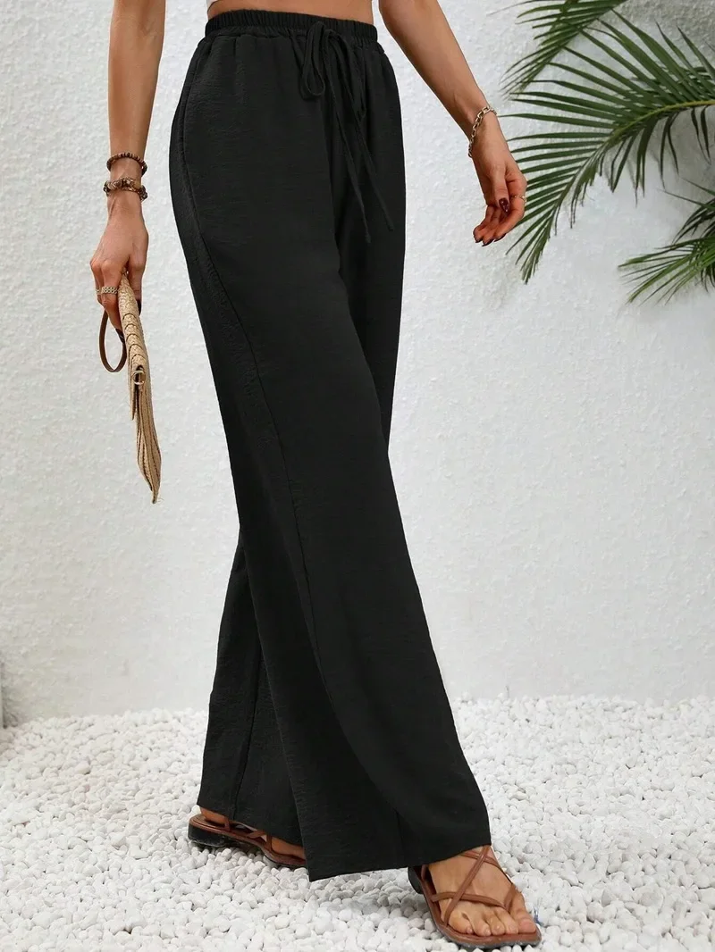 New autumn and winter versatile solid color floor length wide leg pants casual pants