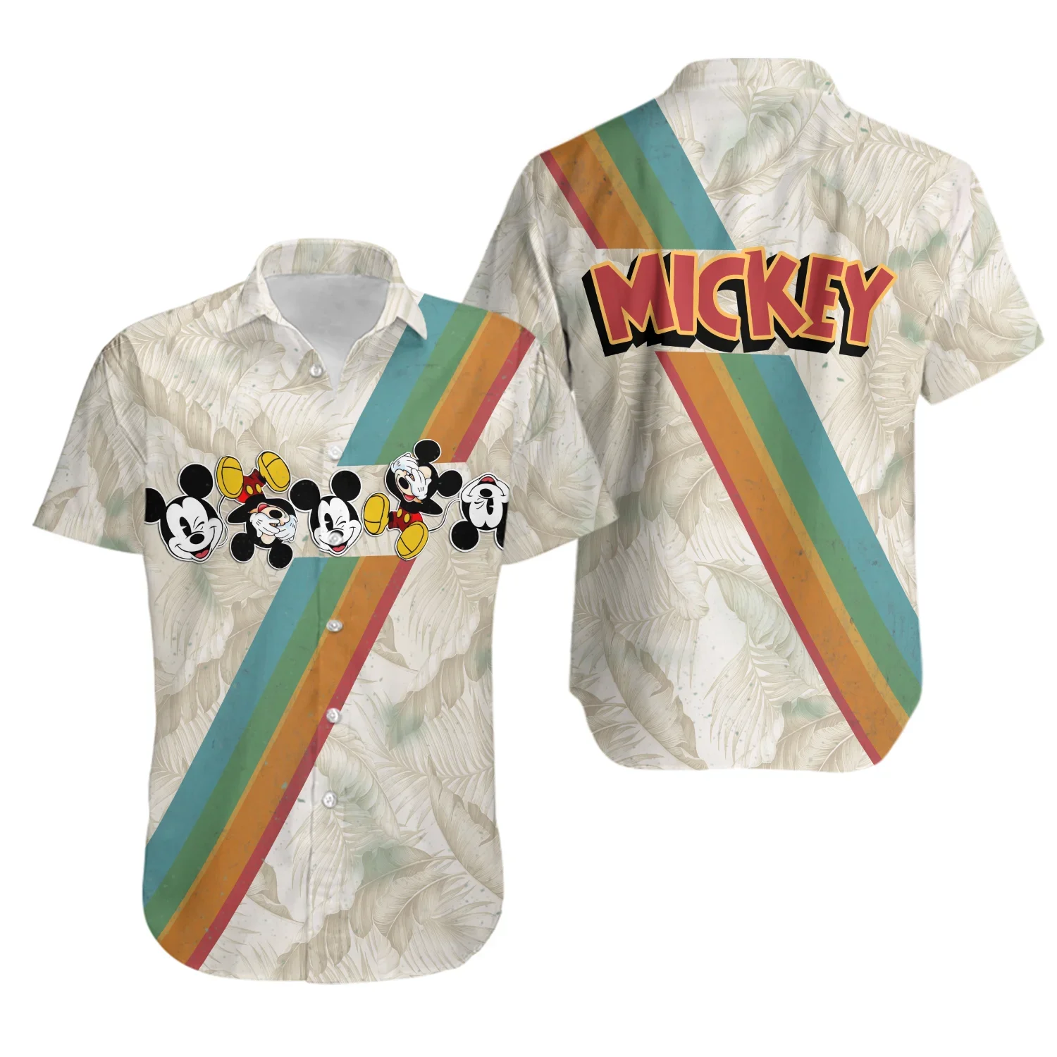 Disney Mickey Mouse Rainbow Stripe Hawaiian Shirt Men Women Short Sleeve Shirt Disney Hawaiian Shirt Casual Beach Shirt For Men