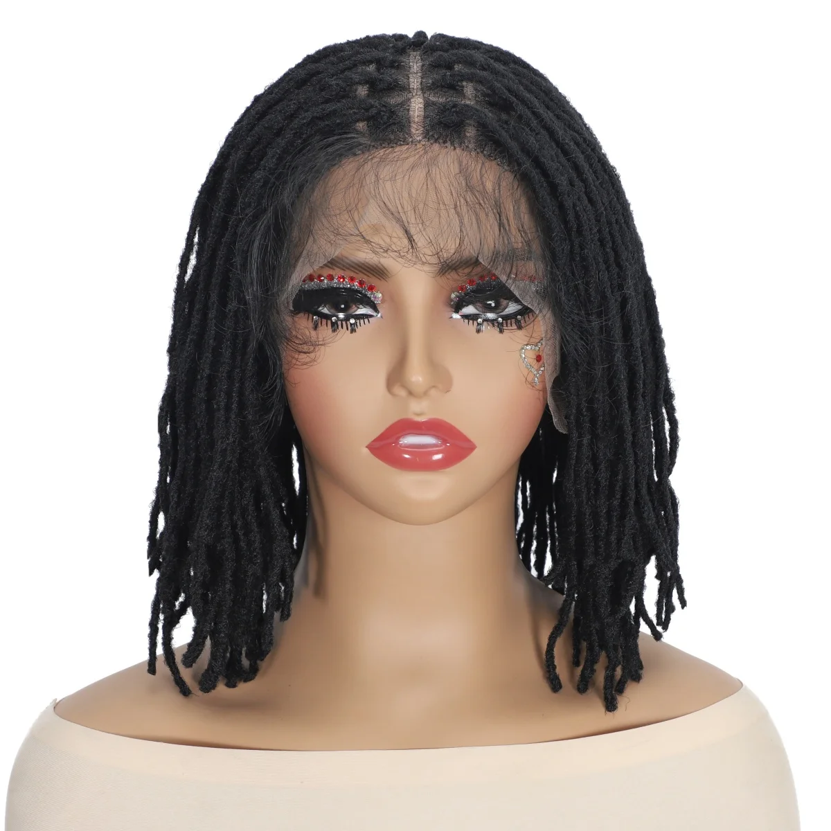 13x5 Lace Frontal Wig for Women Synthetic Dreadlock Hair 8 Inches Short Glueless Wig with Baby Hair Crochet Black Wigs