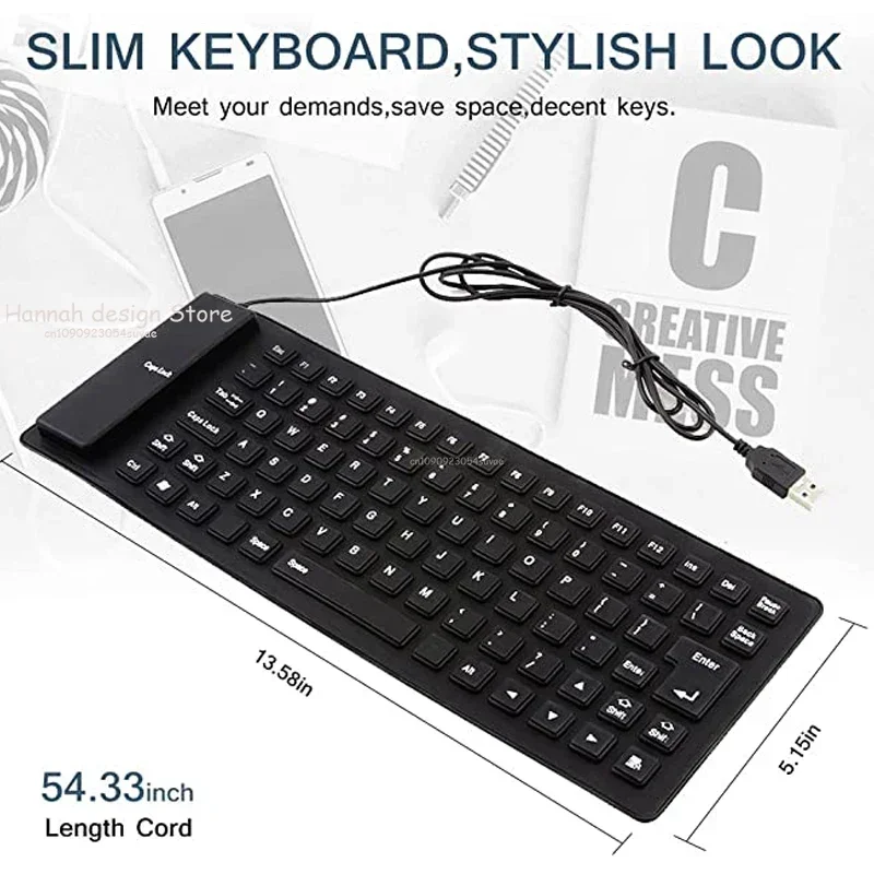 Silicone Keyboard Rollable Keyboard Mute Button USB Wired Lightweight Portable Various Colors Soft Comfortable for PC Notebook