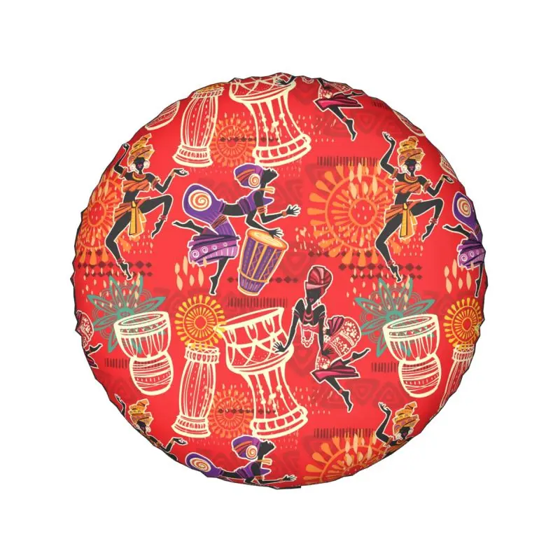 Red African Ethnic Pattern Spare Tire Cover for Jeep Pajero Africa Art SUV RV Trailer Car Wheel Protectors 14