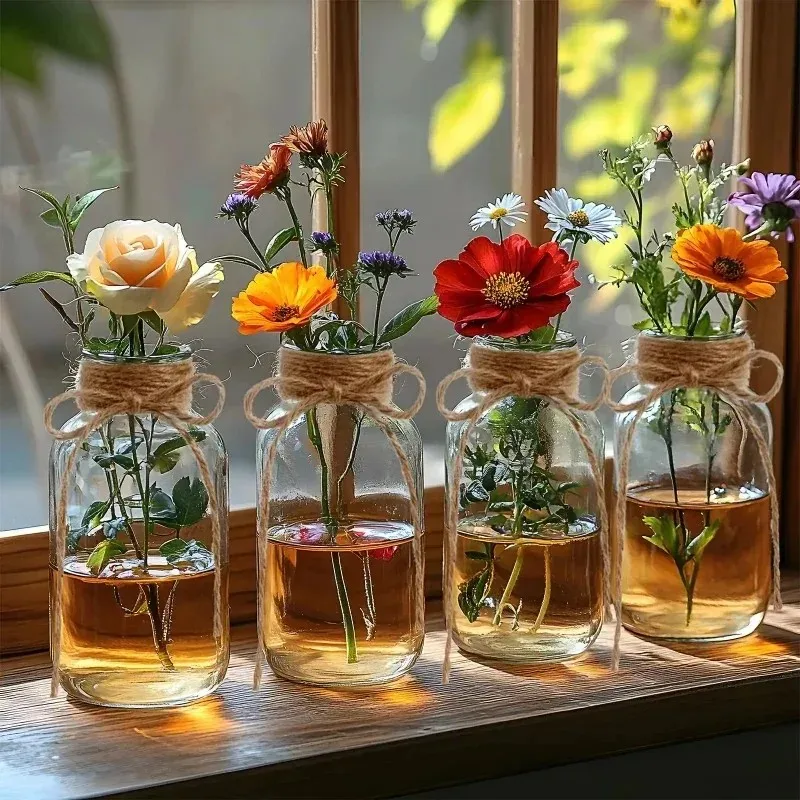 2026 new model advanced 12pcs vintage clear glass vases nordic retro flower bottle jar for farmhouse wedding home decor
