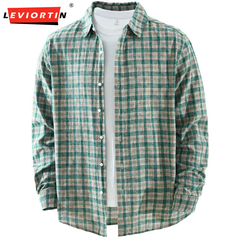 

Тенденция в японском стиле, простая клетчатая рубашка с длинными рукавами для мужчин, модный и универсальный, художественный и повседневный свободный топ