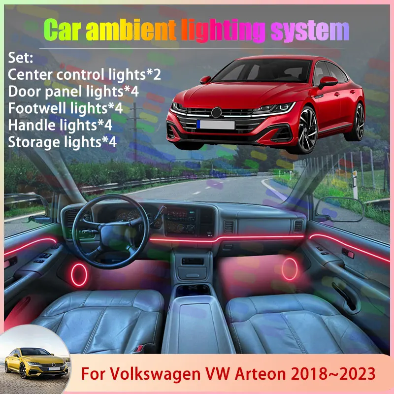 

Для Volkswagen VW Arteon CC 3H7 R-line 2018 ~ 2023 2/18 в 1 автомобильный атмосферный светильник RGB абажур ансамбль стример атмосферный набор