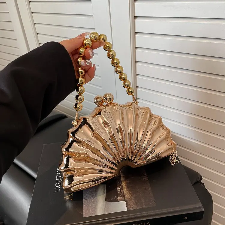Acrylic shell shape clutch bag women designer evening party cute purse white pink champagne shell handbag chain shoulder bag sac