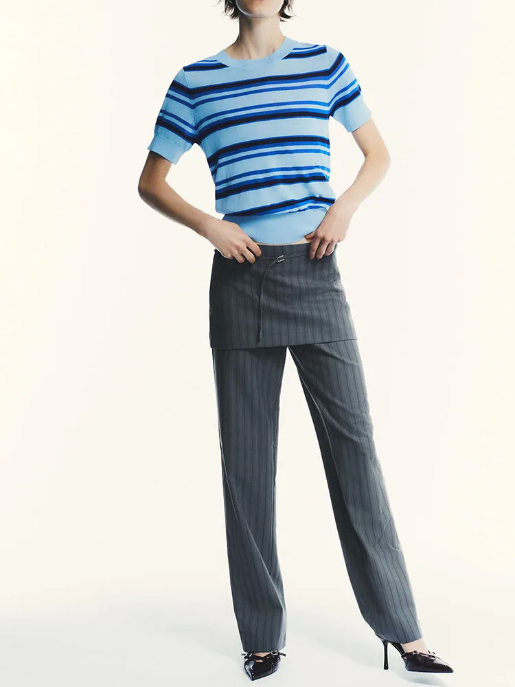 เสื้อถักลายทางลำลองสำหรับผู้หญิง สไตล์ใหม่ ฤดูใบไม้ร่วง แฟชั่น สวมใส่สบาย อเนกประสงค์ หวาน เรียบง่าย สไตล์เกาหลี รุ่นใหม่ล่าสุด ปี 2025