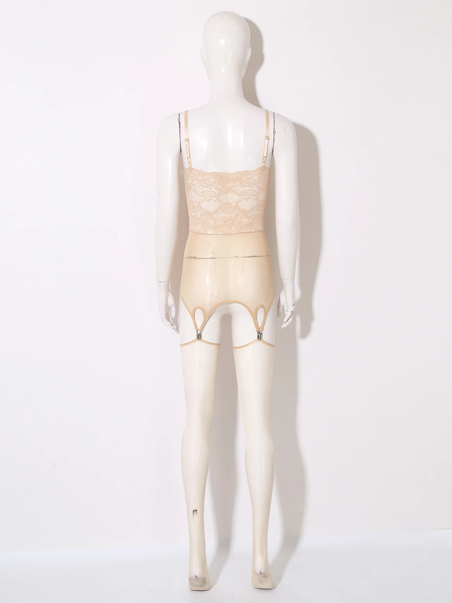 فستان نسائي شفاف من خلال فستان قصير وجوارب فستان قصير مزين بالدانتيل مع مشابك رباط ملابس نوم مغرية