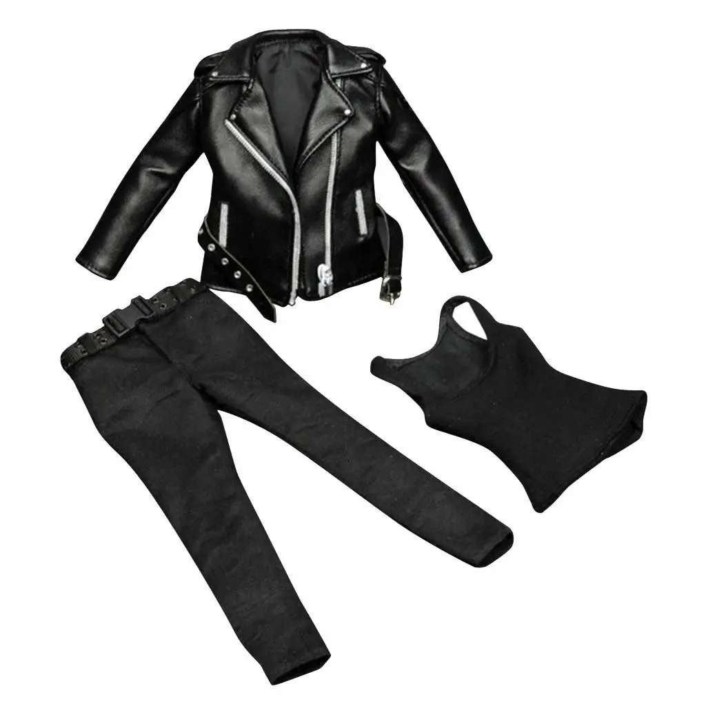 

1/6 Scale Black Female Leather Jacket Set for Kumik Female Body