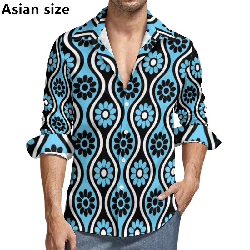 Camicia a maniche lunghe stampata in 3D con motivo floreale a colori Camicia da uomo alla moda da strada Estate Autunno Top Y2k Abbigliamento uomo