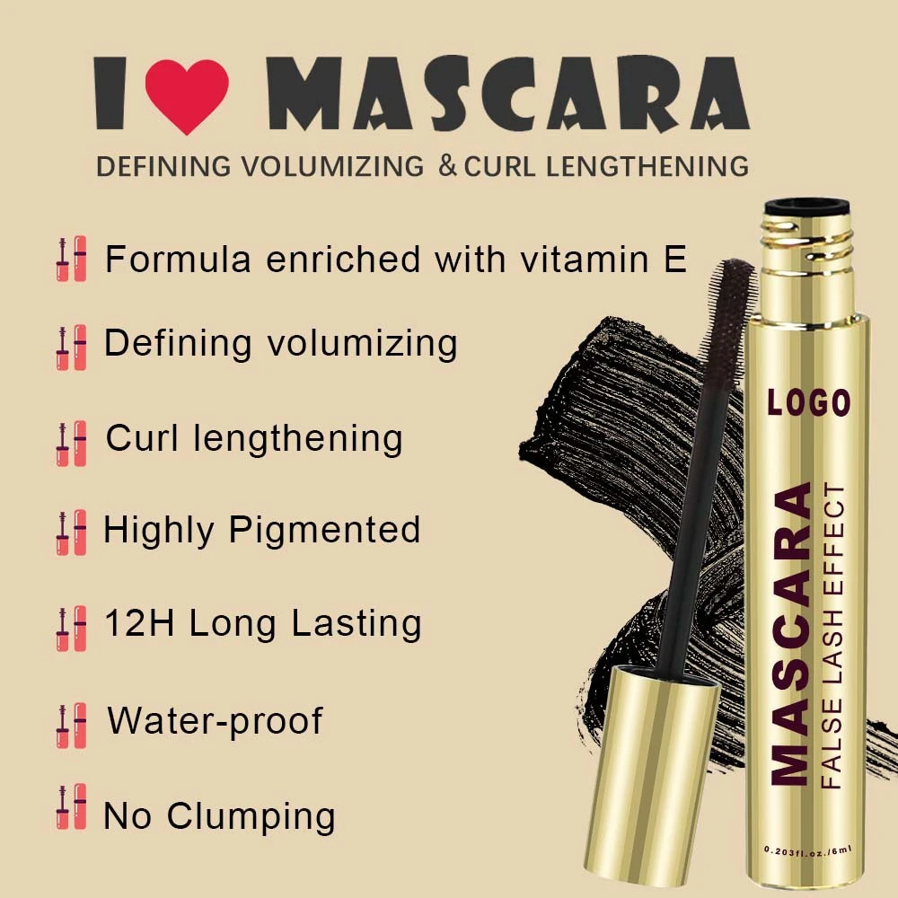 Mascara Custom Logo Lengthening Quick Dry Long-lasting Natural Waterproof Smudge-Proof Volumizing 3-color Makeup Cruelty Free
