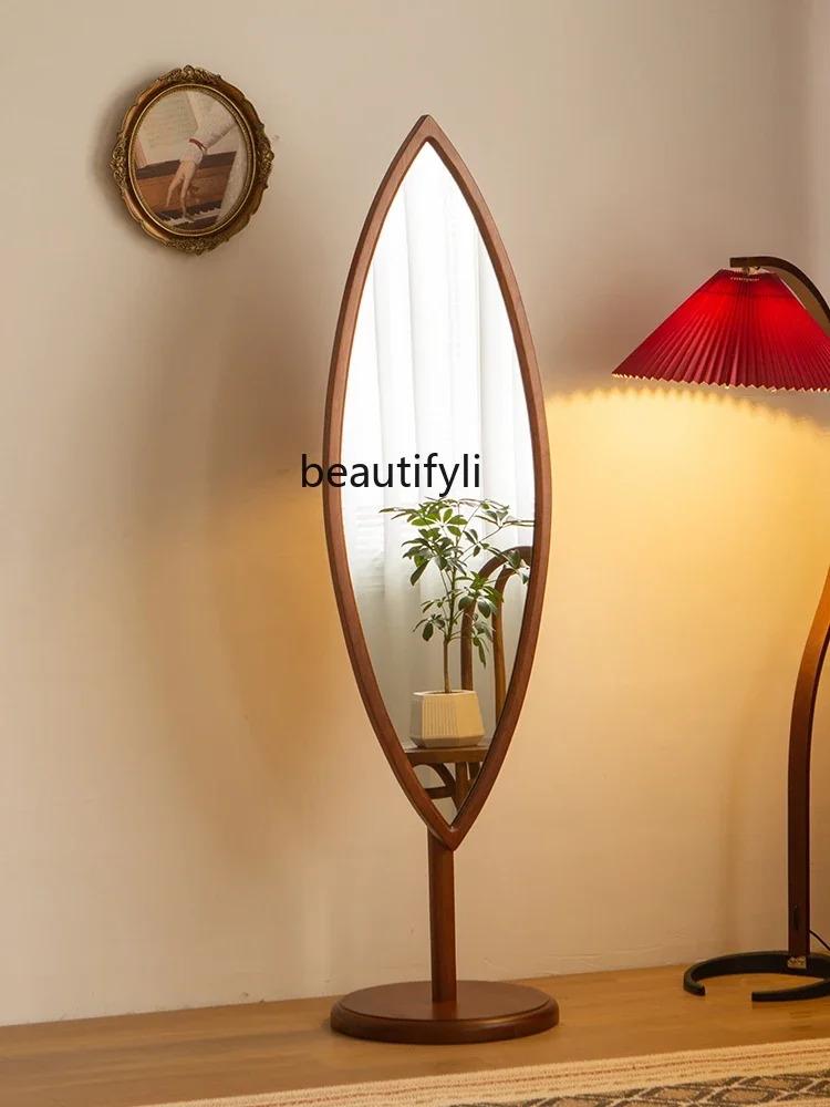 

xzCherrywood Retro Color Floor Mirror Household Solid Wood Full-Length Mirror Dressing Mirror Bedroom Simple Movable