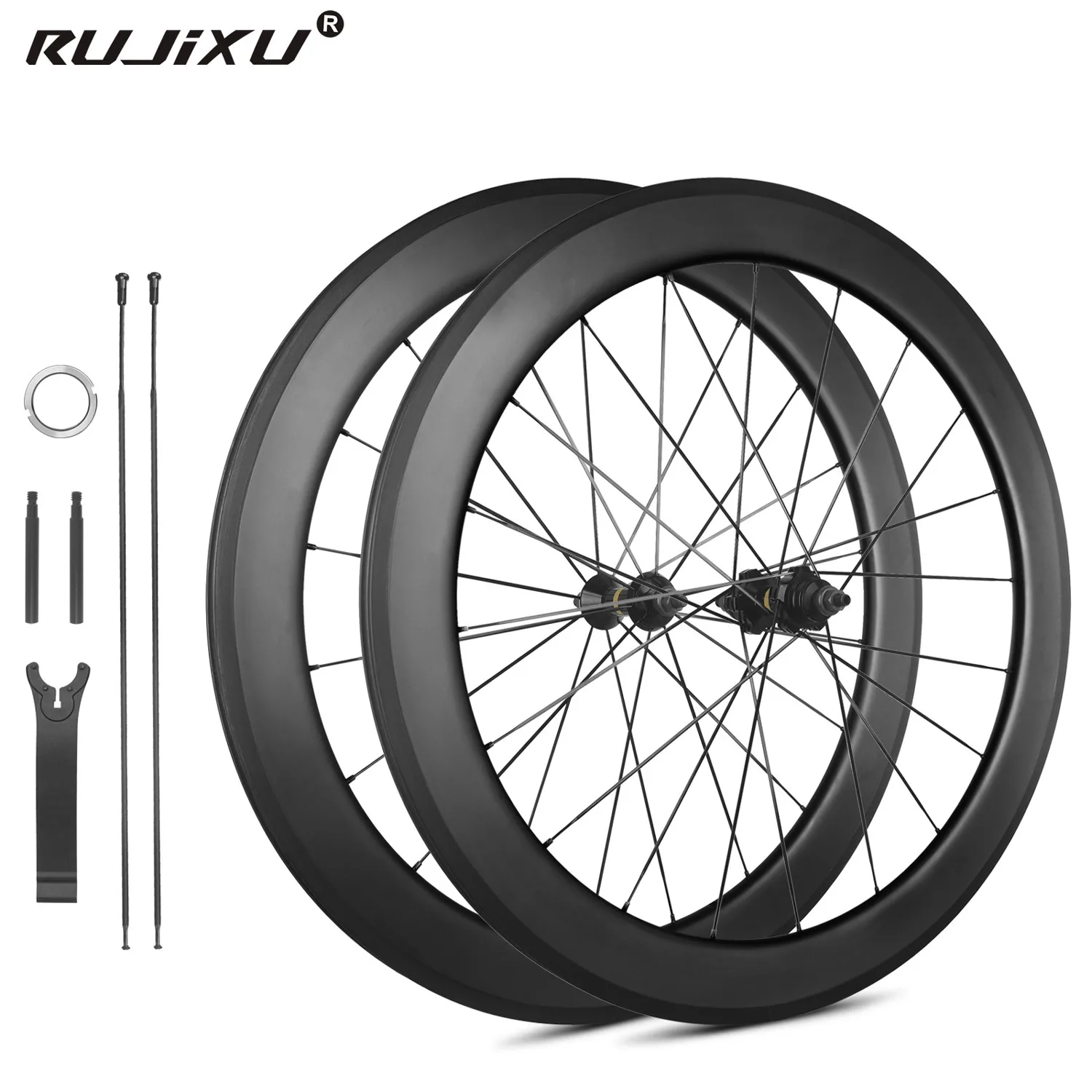 RUJIXU 700C carbon single speed bike wheel set, 38/50/60/88mm clincher/tubeless bicycle wheels, fixed gear track wheels