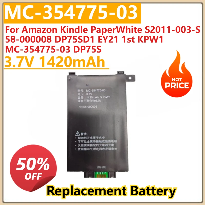 

New Battery MC-354775-03 3.7V 1420mAh For Amazon Kindle PaperWhite S2011-003-S 58-000008 DP75SD1 EY21 1st KPW1 MC-354775-03