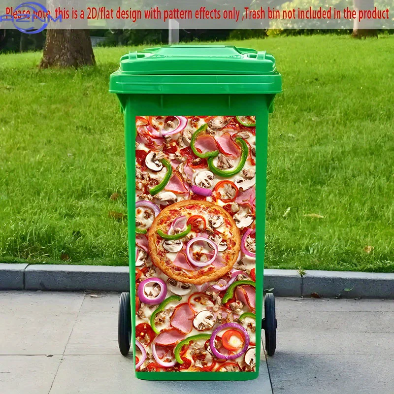 [2D Flat Printing] 1pc 2D Pattern Printed Kitchen Trash Can Sticker,  Delicious Supreme Pizza Theme Kitchen Home Decor Wall Pa