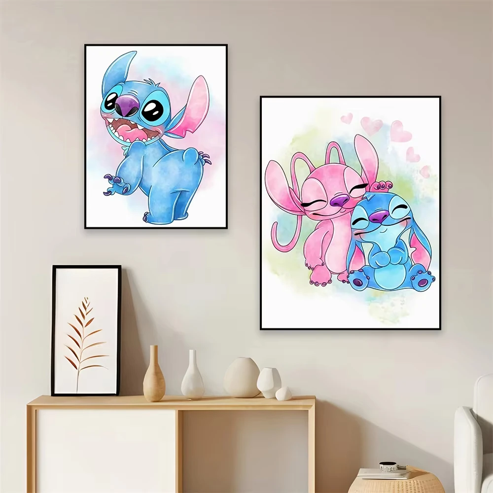 ديزني ليلو وستيتش ملصق قماش اللوحة الحضانة المائية الفن يطبع الفيلم الكلاسيكي طباعة غرزة الاطفال ديكور غرفة نوم هدية