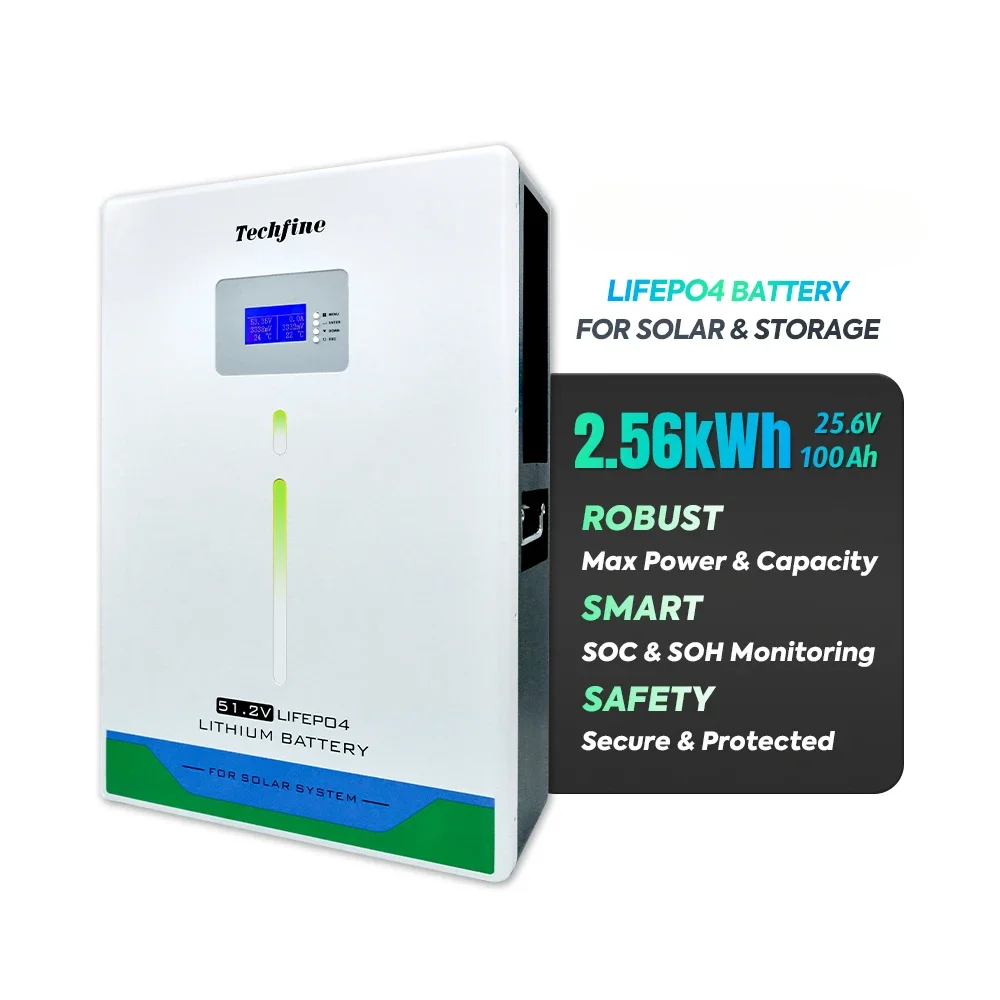 

Lifepo4 Power Wall Mount Battery 6000 Cycle Lithium Solar Battery Pack 25.6v 100ah 5kwh Home Energy Storage Battery With BMS