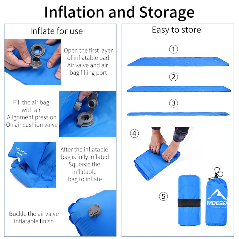 Wideea-bolsa inflable para colchones de aire, almohadilla de dormir para acampar, bomba portátil plegable para exteriores, equipo ultraligero para