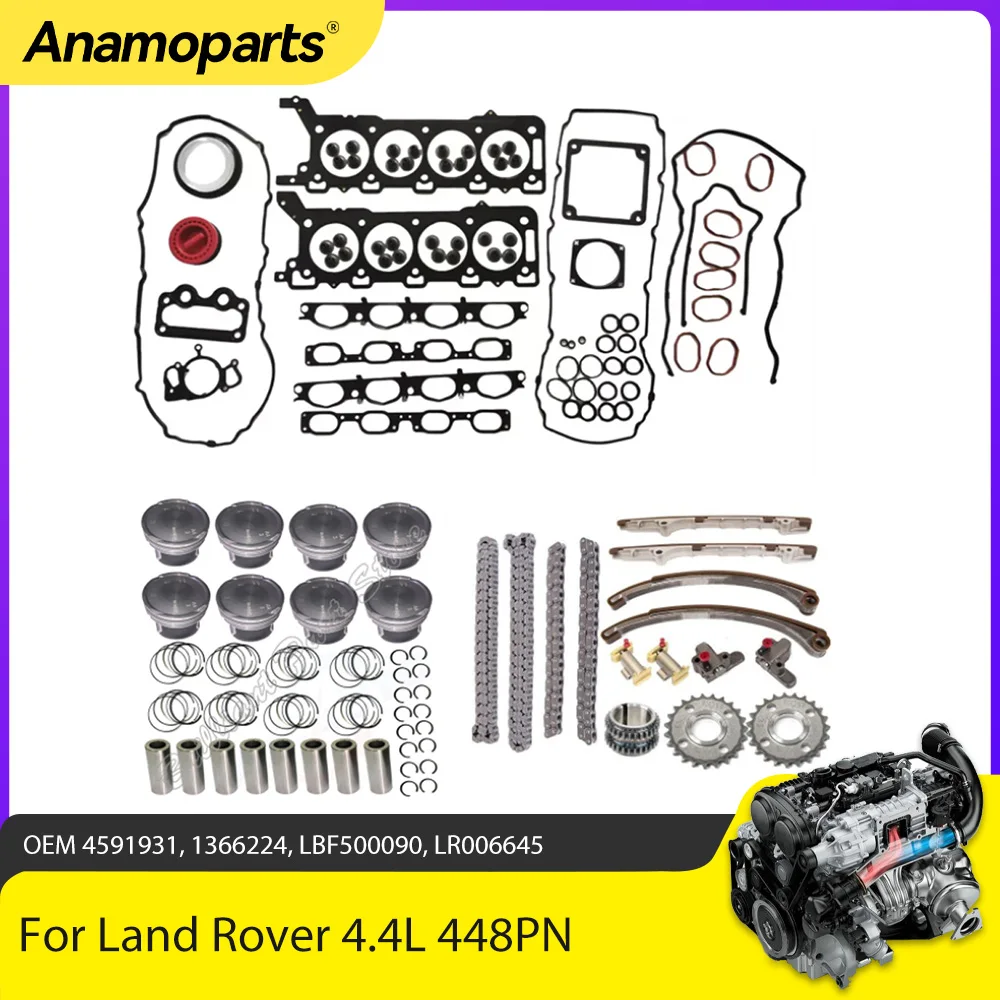 

Engine Parts Head Gasket Set Piston Set Timing Chain Kit Fit 4.4 L V8 Gas 448PN For 2005-2009 Land Rover Range Rover LR3 4.4L