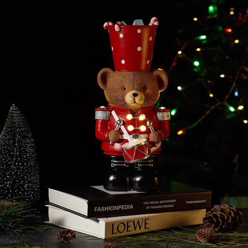 Resin Brown Bear Drummer Figurines Interior Xmas Doll Iniature Statues Christmas Decorations New Year Gifts for Kids