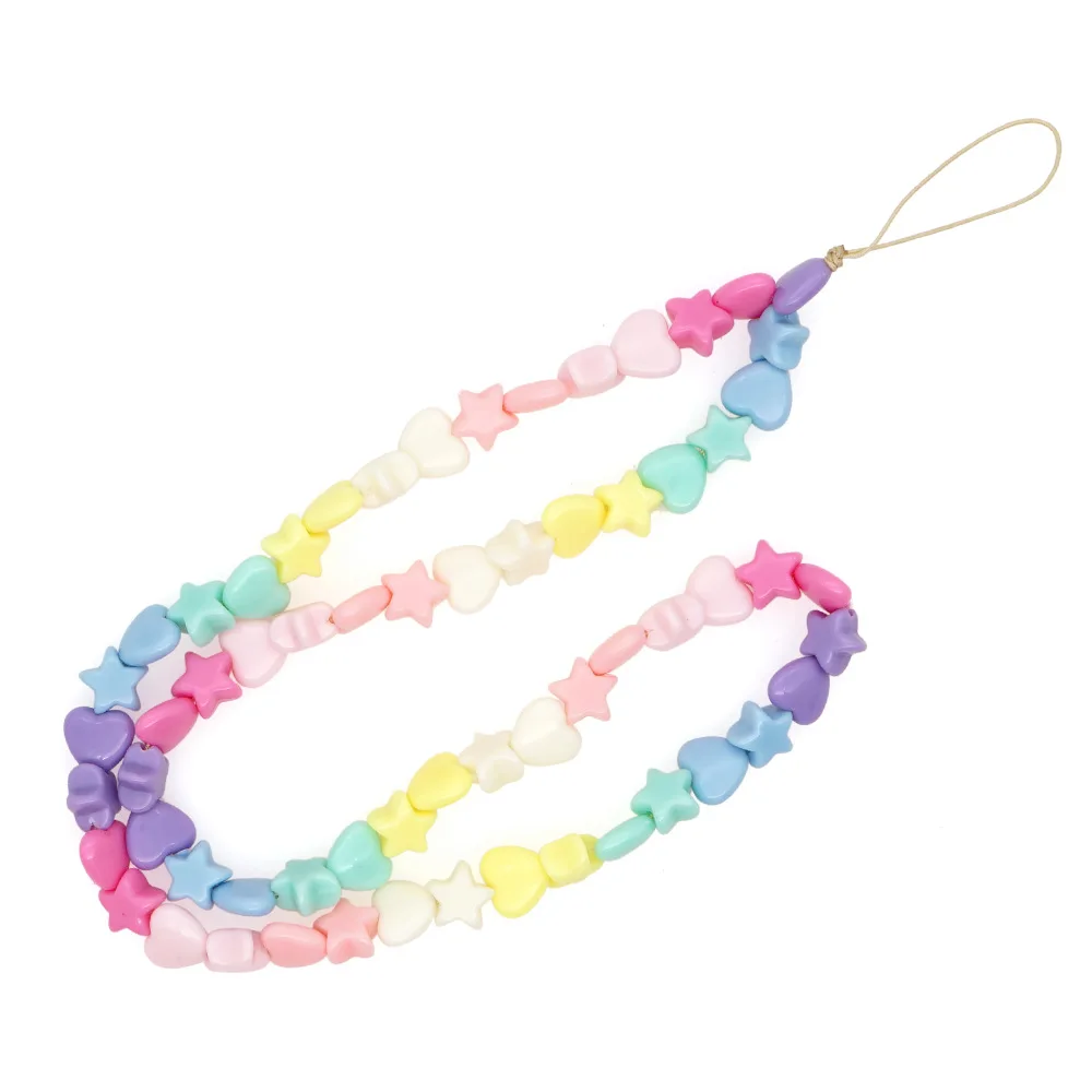 New Pink Five-pointed Star Pearl Phone Chain Resin Smiley Face Beaded Mobile Phone Lanyard for Women Jewelry view 6