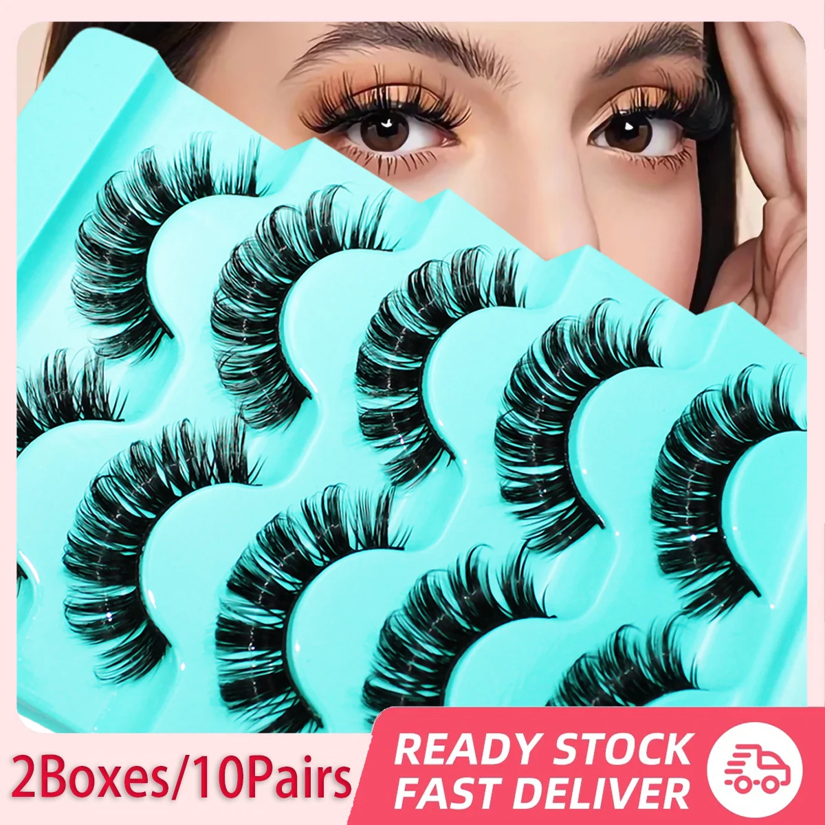 2Boxes/10Pairs Lashes DD Curl Russian Lashes 3D Fake Eyelashes Reusable Fluffy Russian Strip Lashes Eyelash Extension