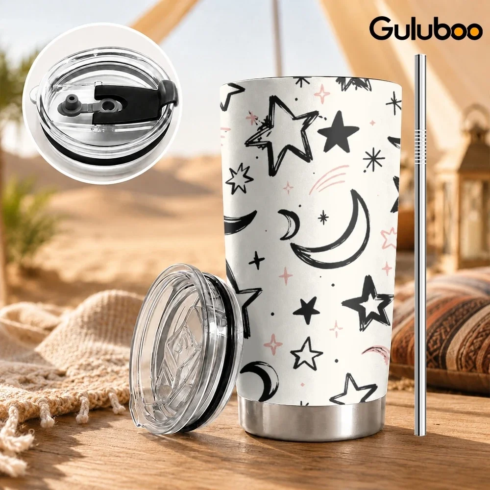 Minimal Line Art Vacuum Flasks 20oz Stainless Steel Insulated Tumbler Double Wall Coffee Drink Cup with 2 Lids Straw Travel Mug