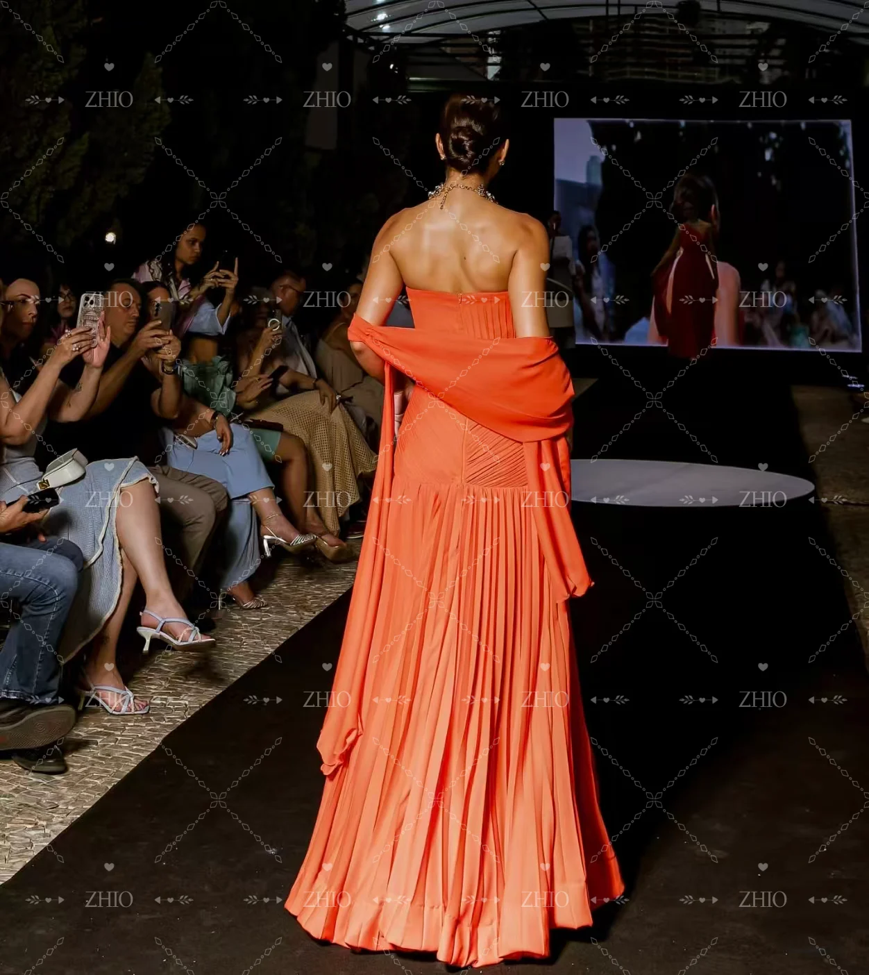 ZHIO élégant robe de soirée Orange sans bretelles plissé écharpe longueur de plancher robes de soirée de mariage robe de bal personnalisé فساتmavera