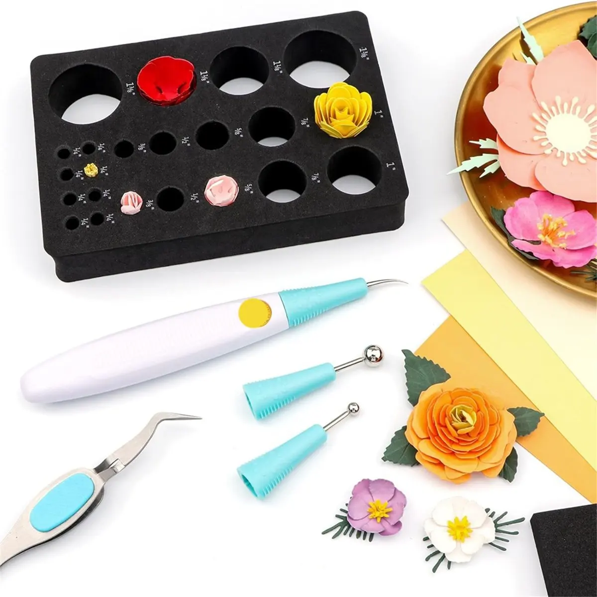 2025+ 3 Pcs Foam Flower Mold Tray-Inch Marked,Helps Buds and Stamens Dry and Maintain Shapes, Multiple Sizes for All Flowers