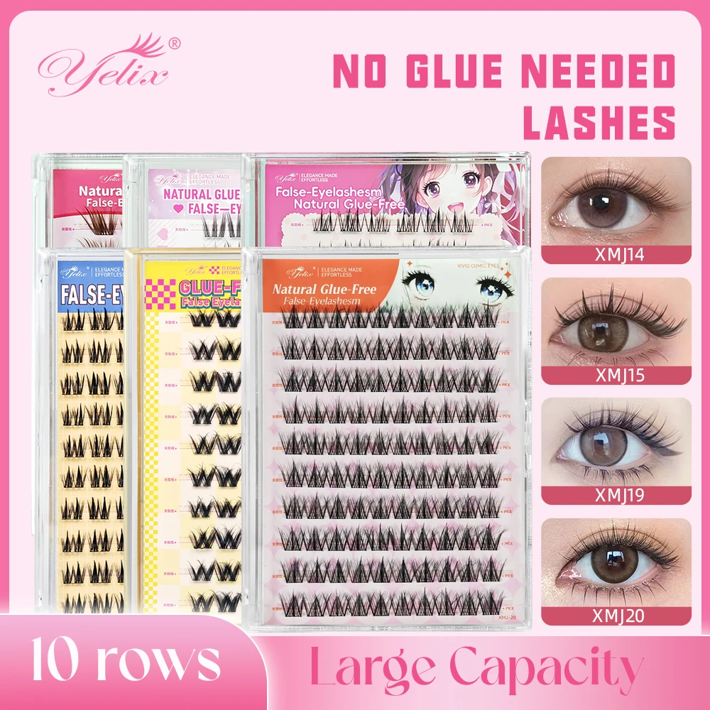 Yelix Ciglia autoadesive fai-da-te Coda di pesce snella naturale Ciglia senza colla 5D Soffici grappolo Coreano Stili multipli Ciglia Manga