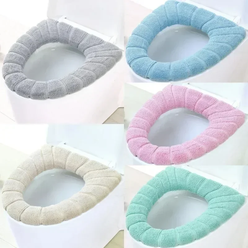 Keep Warm Closestool Mat Pure Color Bathroom Accessories Knitting O-shape Home Decor Toilet Seat Cover