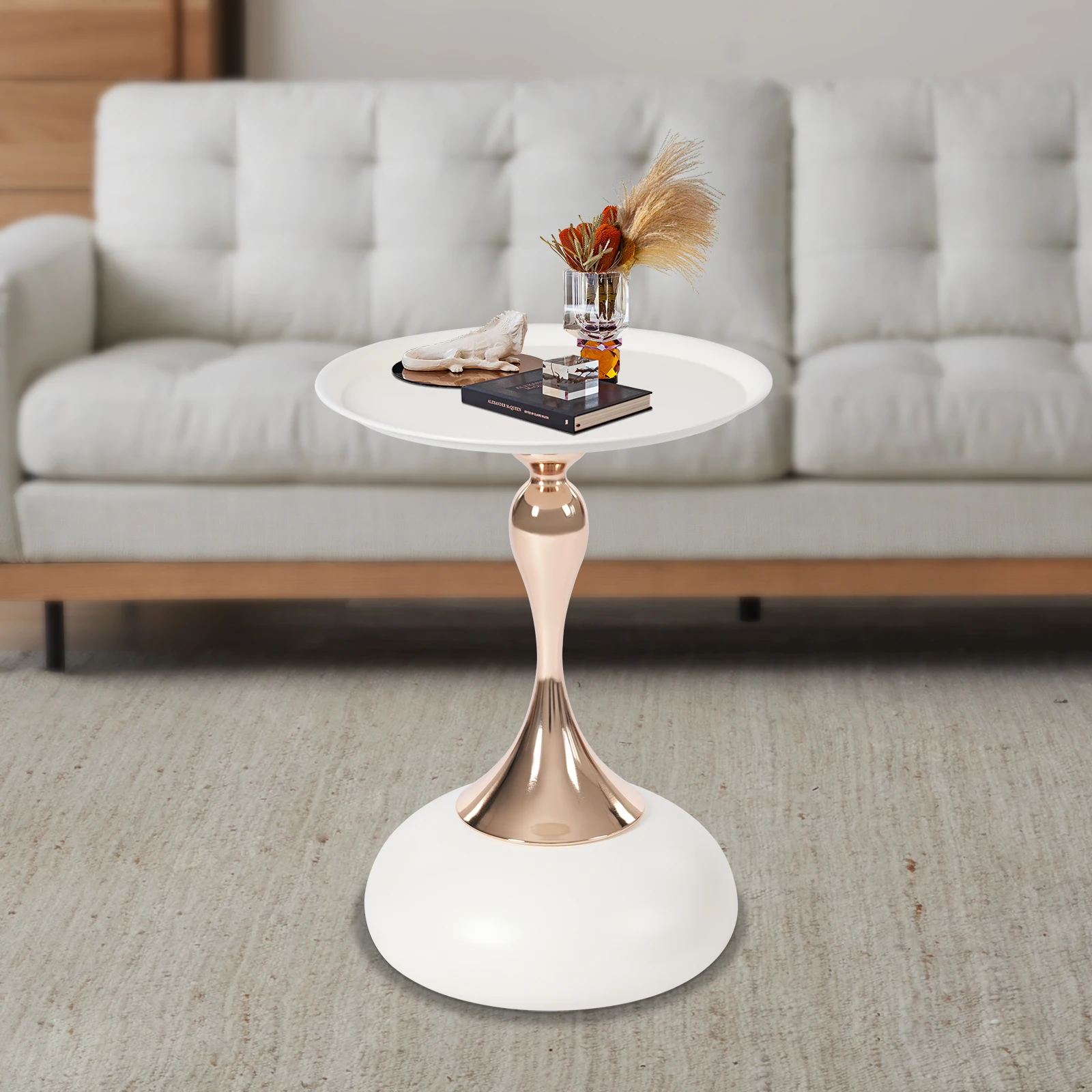 

Modern Carbon Steel White Round Floor Standing Side Table, Metal End Table, Round End Table