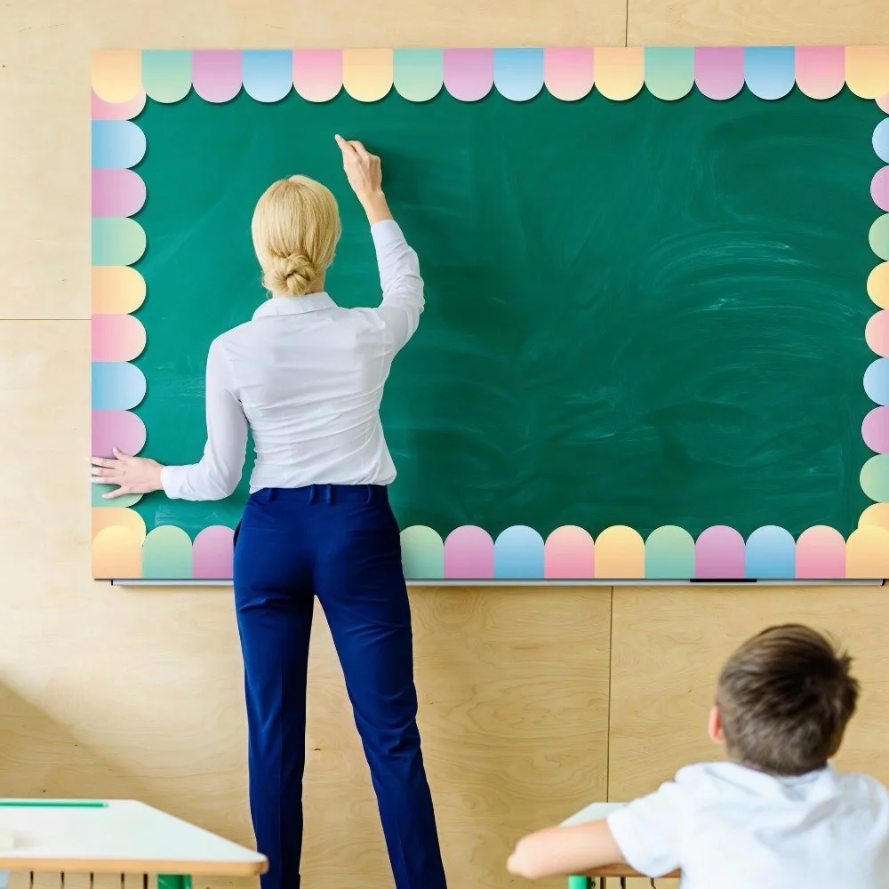 Self-Adhesive Blackboards Border 20.0 Meter Roll Detachable Wall Decorative Border Rainbow Macaron Color Wall Trim Decals