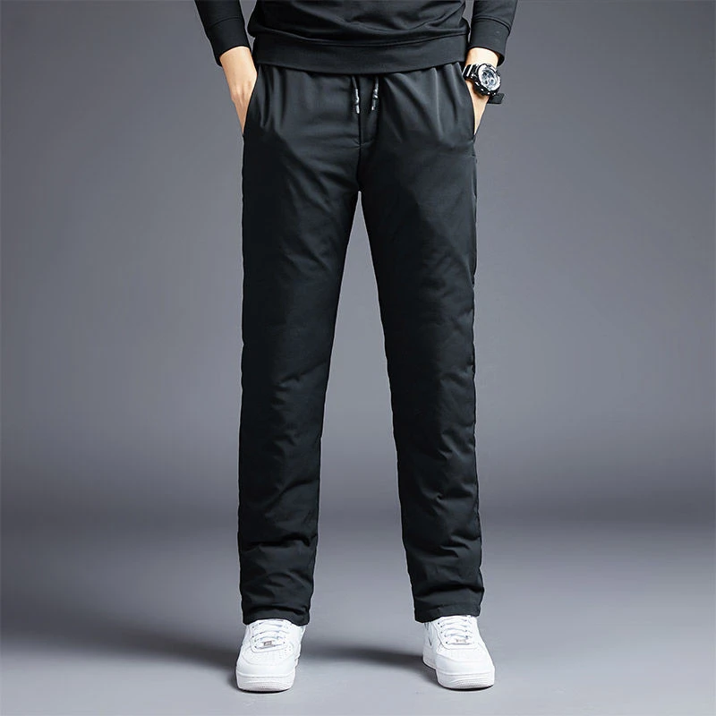 2023 New Down Wadded Trousers Men Outer Wear Autumn and Winter Middle-Aged and Elderly Thickened Straight Extra Long Pants