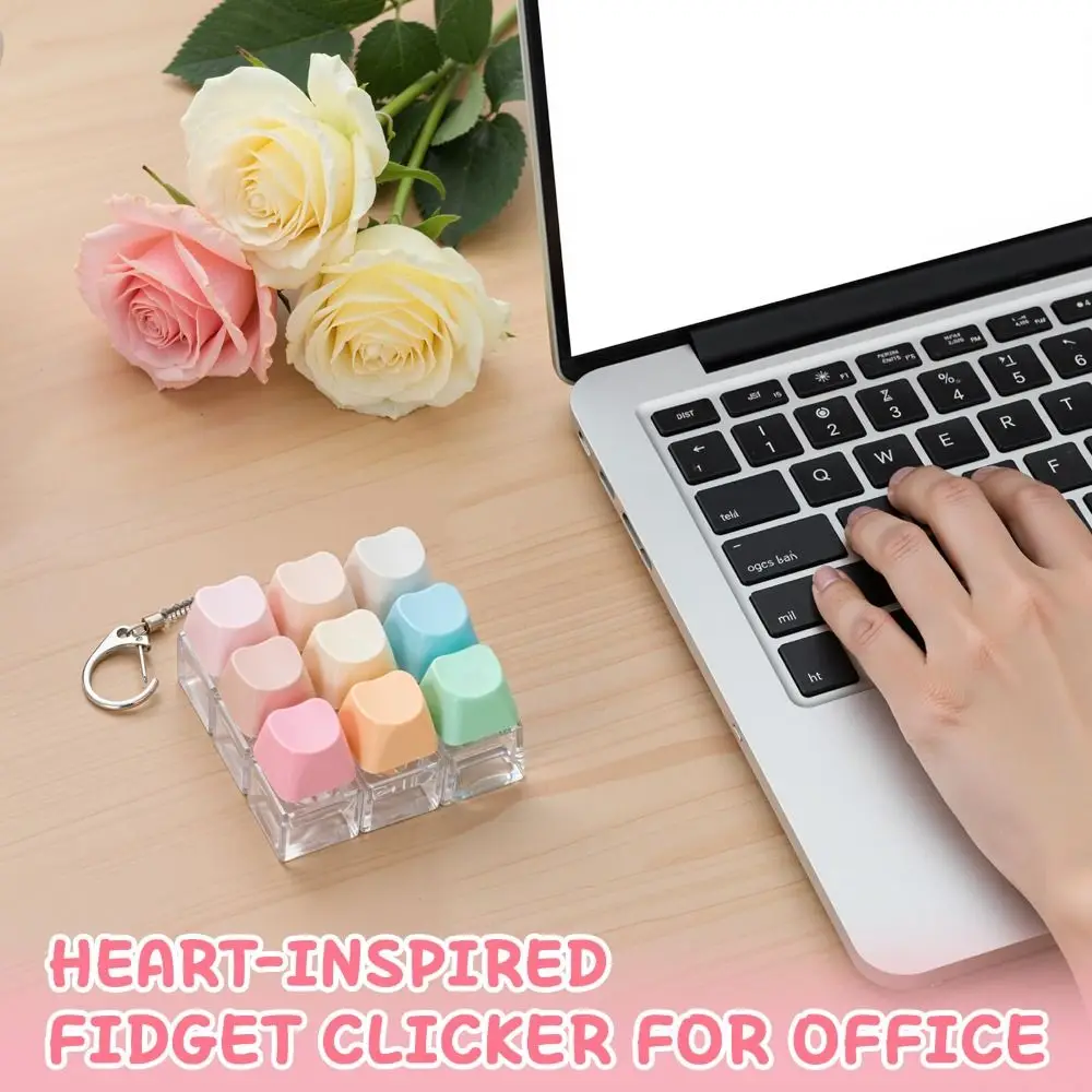 Relaxing DIY Keyboard Fidget Keychain Keys Button Keycap Finger Keyboard Cap Pass The Time Heart Shape Clicker Relief Stress