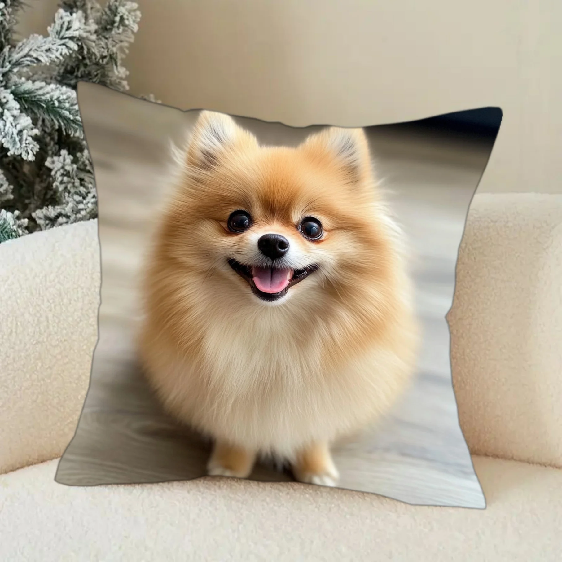 Contemporary Pomeranian Print Throw Pillow Cover 45x45cm Polyester Decorative Cushion Case for Sofa Home Decor Pillowcase